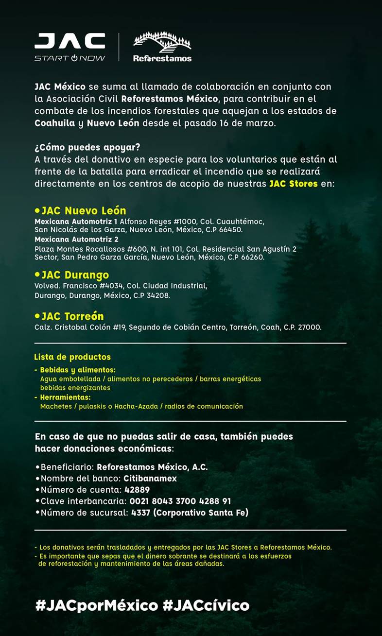 JAC México y Reforestamos México se unen en el combate de los incendios forestales